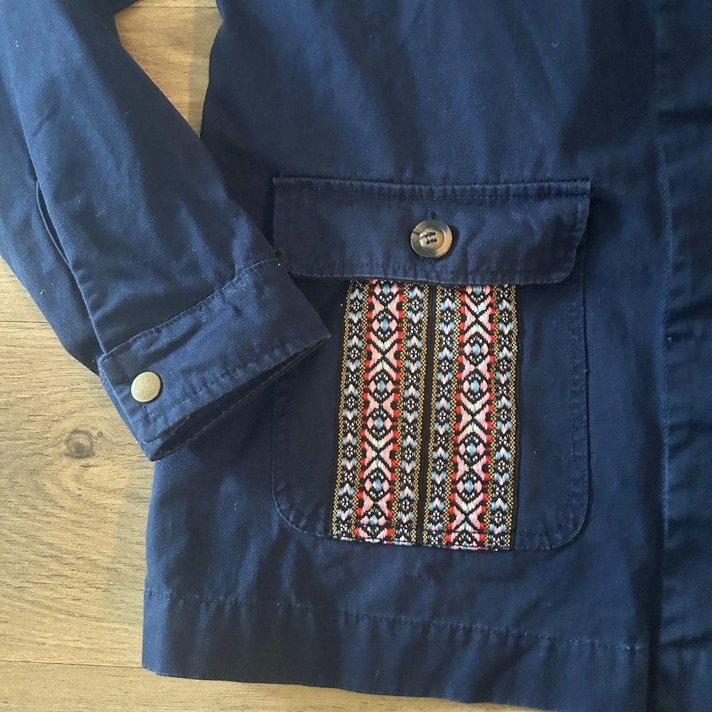 JustFab Navy Utility Jacket with Tribal Pocket Detail Women’s, Size L, EUC - Picture 3 of 7